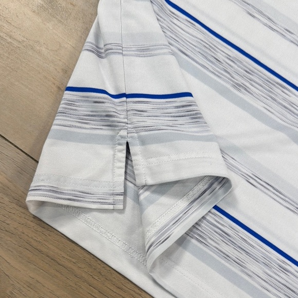 Callaway Men's Space Dye Stripe White and Blue Golf Polo Shirt Opti Dri - Picture 6 of 13